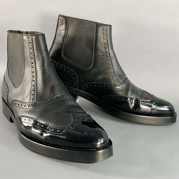 BALENCIAGA Black Leather Perforated Wingtip Chelsea Boots - Picture 1 of 10